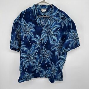 Aloha Republic Mens 2XL‎ Blue Palm Tree Hawaiian Shirt Made in USA